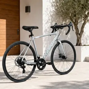 Non-Motorized Road Bike - 700Cx28 Aluminum Frame, 16-Speed, Disc Brakes, Lightweight, Anti-Slip Tires, Durable, Fast Acceleration for Men Commuter Fitness Cycling, Silver, Non-Motorized Road Bikes