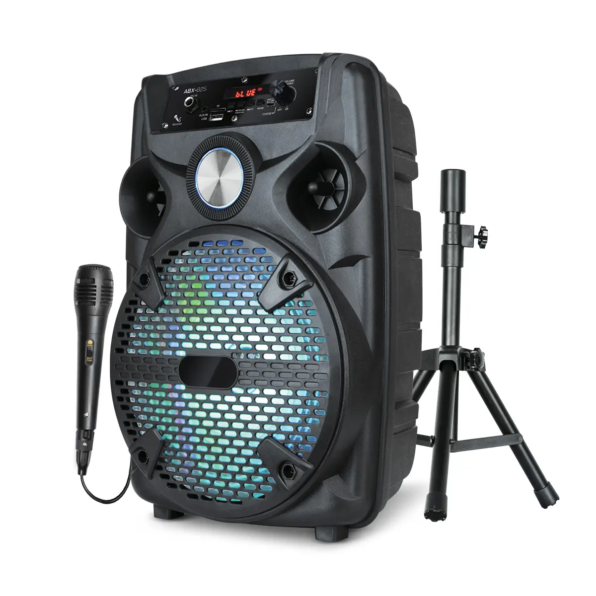 Dazone PA Speaker System Bluetooth Loudspeakers Kit with 8 Inch Subwoofer, Wired Microphone, MP3/USB/SD/AUX Readers, Built-in Rechargeable Batterywith Speaker Stands, Microphone for Home Camping