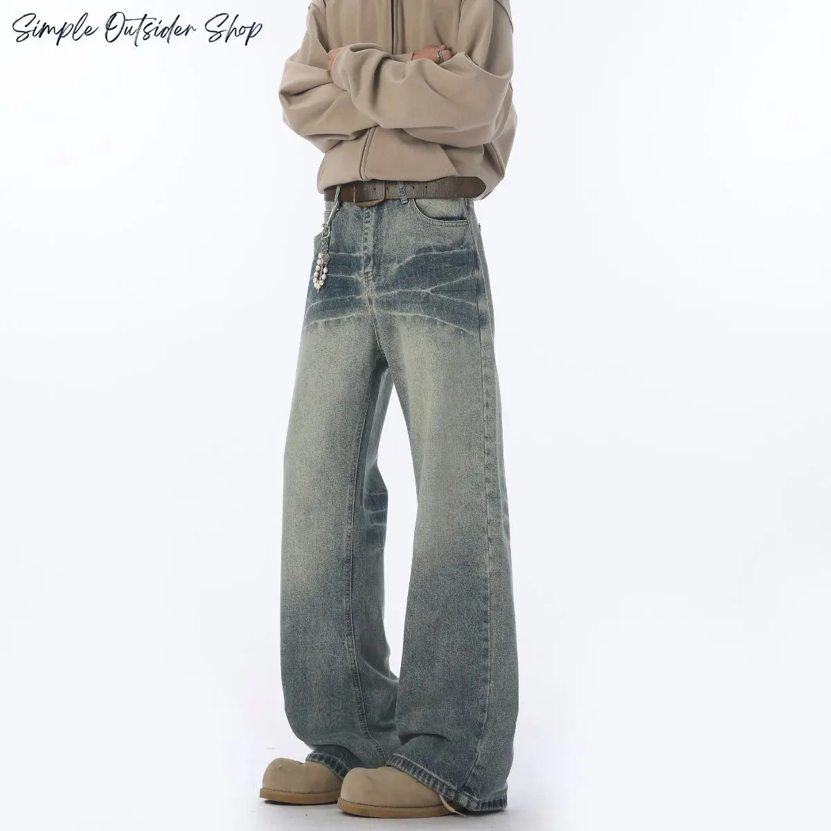 Simple Outsider Shop Vintage Denim Jeans Wide-Leg with Pocket Design Relaxed Fit for Casual & Formal Occasions Classic Tailoring & Durable A Must-Have for Fashion Enthusiasts SpringStatements Beige Pants
