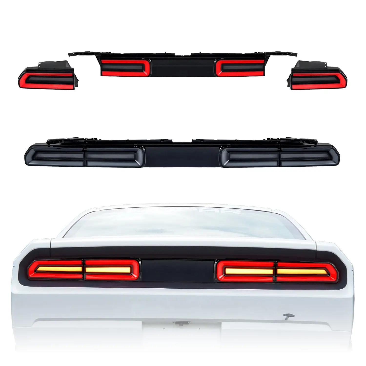 Full LED Tail Lights for 2008-2014 Dodge Challenger Coupe 3rd Gen Rear Lights Assembly with Red Sequential Turn Signal Rear Lamps