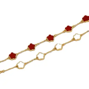 Fashion Minimalist 5-Petal Flower Bracelet with Red Enamel Elegant Classic Design for Daily Wear Great Gift for Friends