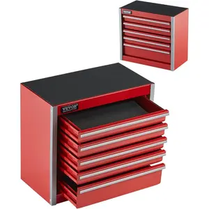 VEVOR Metal Tool Box, 8.6-inch, Portable Metal Tool Box with 3 Drawers, Small Tool Chest with EVA Liners and PP Feet Pads, Heavy-Duty Steel With Ball Bearing Opening and Powder Coated Finish, BlackVEVOR Super Brand Day