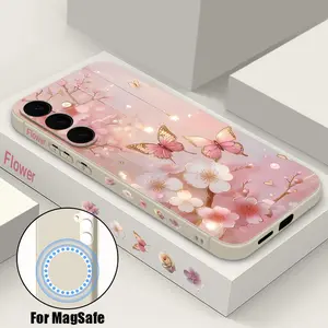 Butterfly Flower Magnetic Phone Case For Samsung Galaxy S25 S24 Ultra S23 S22 Plus S24 FE A17 A56 A55 A16 A15 A36 Soft TPU Cover