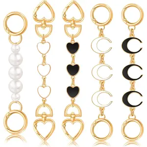 5Pcs Bag Extender Chain (Moon Heart and Pearl) Purse Extender Chains Bag Strap Extender for Handbags Shoulder Bag, Metal Gold Chain Replacement White Black Purse Bag Chains Accessories Mother's Day
