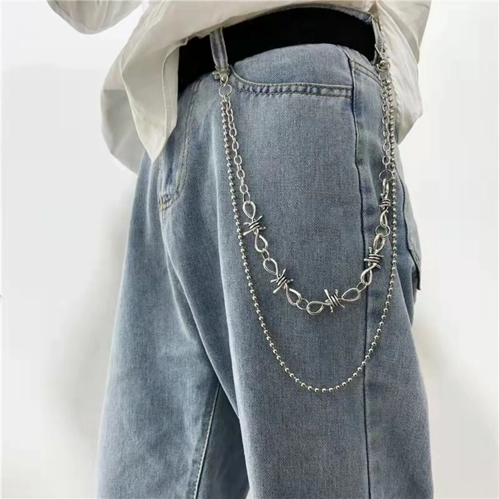 Y2k punk metal thorn trouser chain hip-hop waist chain casual simple trend fashion men and women party accessories gift