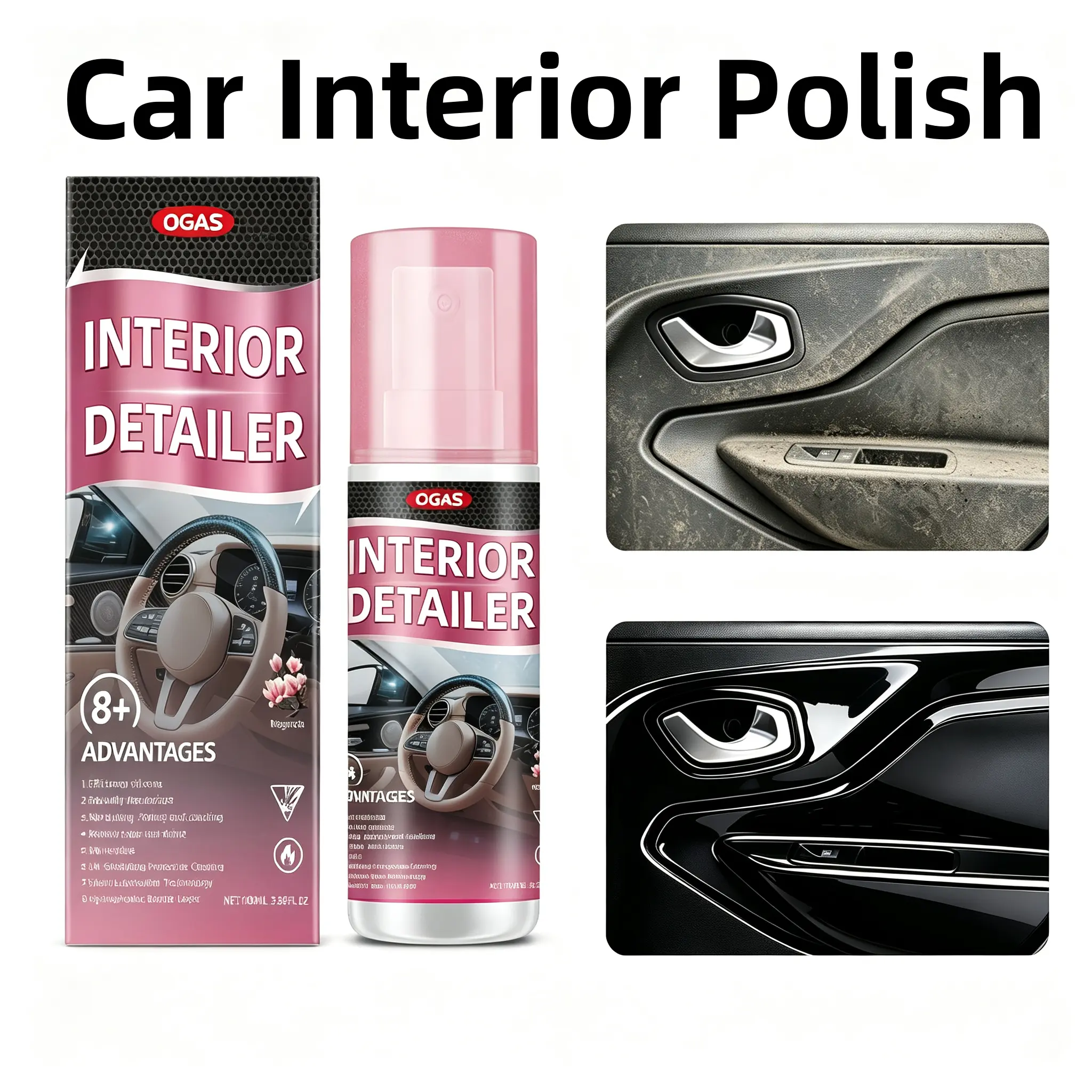 3.38 Oz Car Interior Detailer Trim Restorer, UV Protection Polishing Cleaner, Effortless Cleaning Solution for Leather Plastic Rubber Dashboard Car Door, Auto Car Detailing Kit