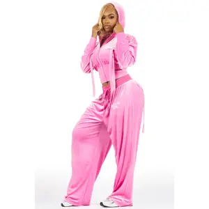 Jalisa Light Pink Cargo Velour Baggy Fit Track Set