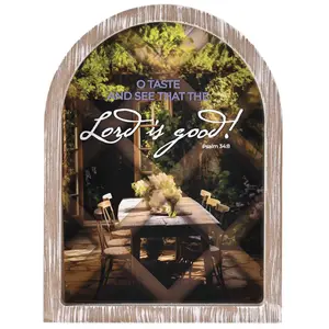 360 Stand Wood Framed Arch Wall Decor - "O Taste And See That" Plaque, 11x15 in, Arch Frame with Dimensional Look