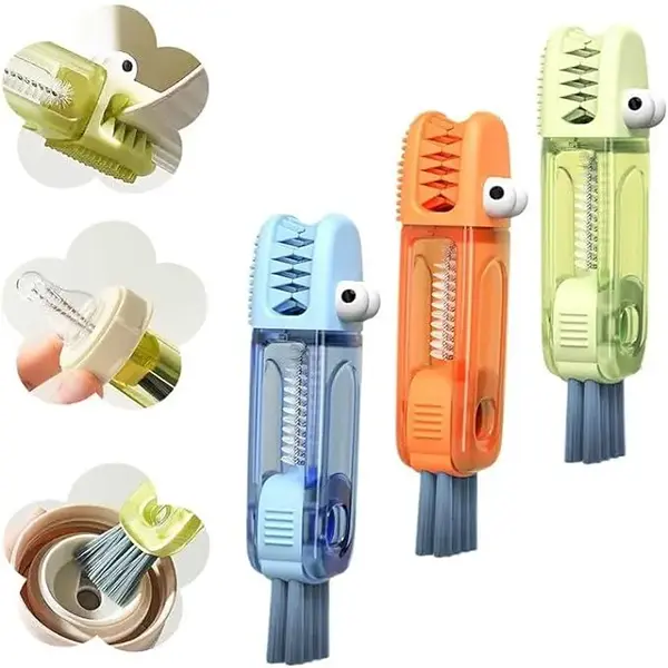 3In1 Multi-Function Gap Cleaner Set (3Pcs) - Kitchen Utensil Brush with Micro-Bristle Head, Spiral Straw Brush, Flexible Rim Scraper, Eliminates Moldy Smell, Suitable for 40cm Straws, Cups, Baby Bottles, Kitchenware