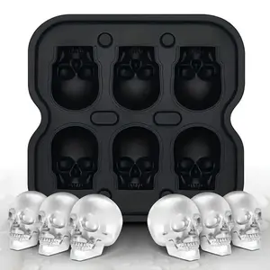 6-grid Skull Ice Cube Mold, 1 Count Silicone Skull Ice Tray, Halloween Ice Cube Mold, Jelly, Candy, Ice Tray, Ice Molds, Ice Cube Maker, Kitchen Accessories