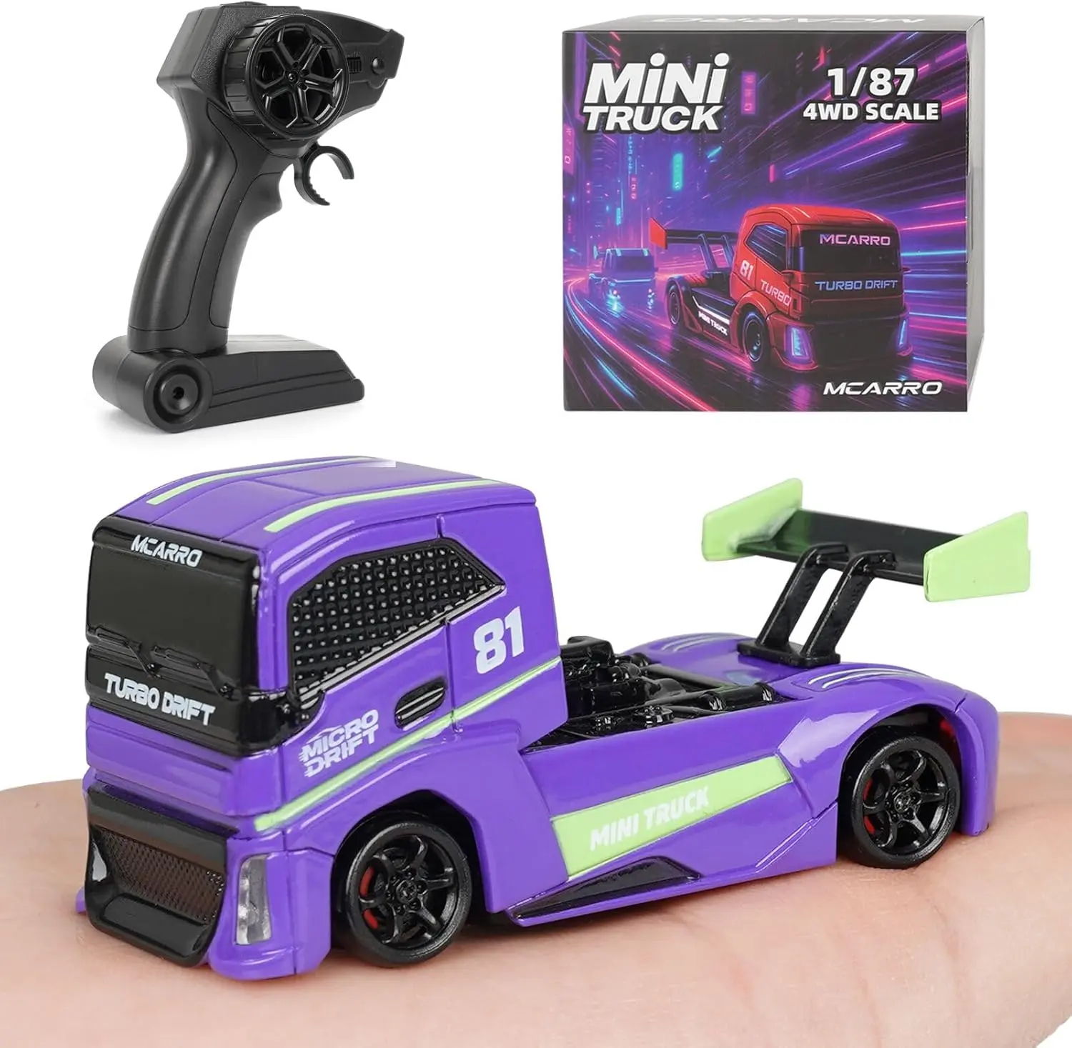 ARRIS 1/87 Mini RC Drift Car 4WD, Pocket Size Remote Control Racing Car with LED Lights, Desktop Drift Stunt Toy for Adults & Kids