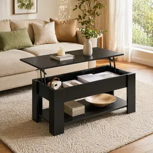 【Mother's Day Gift】Yaheetech Lift Top Coffee Table Hidden Compartment & 2 Open Shelves Multipurpose Design Gas Lift  Small Space Friendly Living Room/Office/Home Use