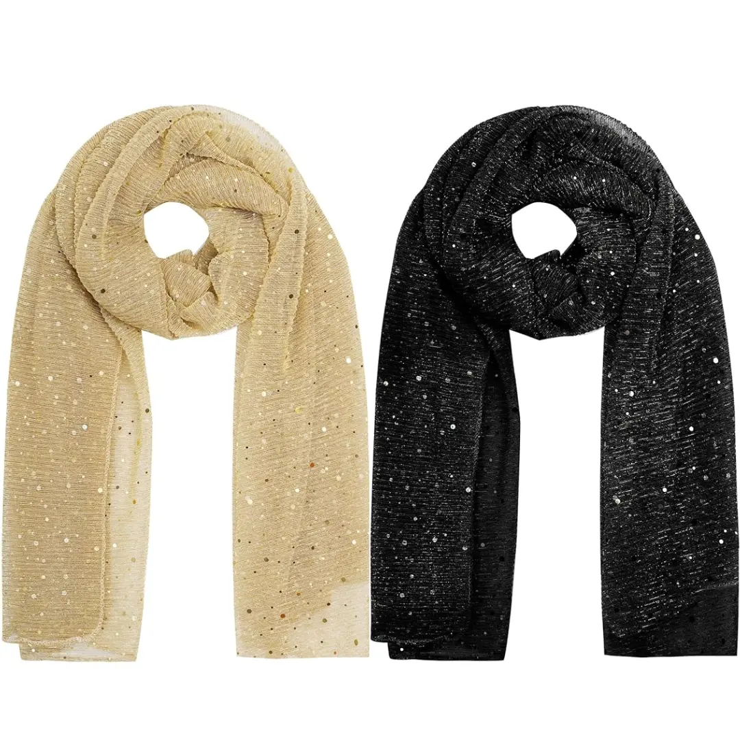 2PCS Women Sequin Bandana Sparkling Glitters Evening Dress Shawls Wraps