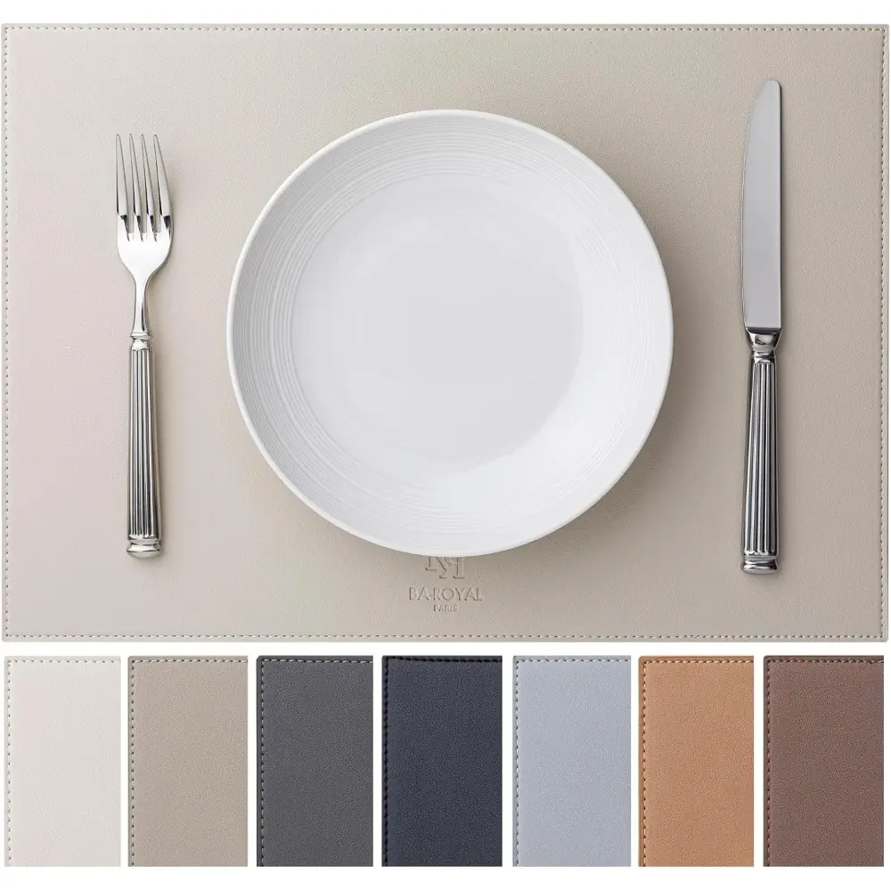 6-Piece Neutral Tone Cream White Rectangle Faux Leather Vinyl Placemats - 12x17in, 3mm Thick, Durable, Heat-Resistant, Waterproof, Non-Slip, Reusable, Wipeable for Indoor Kitchen Dining Table, Party Use, 12X17 Inches