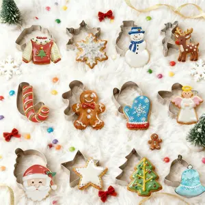 Christmas Cookie Cutter Set 12 Pcs Stainless Steel Baking Molds, Baking Utensils Supplies for Christmas Decorations, Fondant & Cake Decorating, Including Gingerbread Man, Reindeer, Bell, Snowman, Angel & Snowflake Shapes, Kitchen Gadgets and Accessories