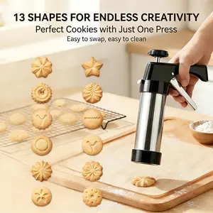 Stainless Steel Cookie Press Gun Kit, 13 Cookie Discs & 8 Icing Tips, Easy DIY Cookie Maker & Cake Decorating Tool for Baking, Desserts & Holiday Treats