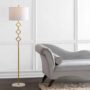 JONATHAN Y Diamante Modern Gilt Metal with Marble Based LED Floor Lamp; for Living Room, Bedroom, Kitchen, Office JONATHAN Y Diamante Modern Gilt Metal with Marble Based LED Floor Lamp; for Living Room, Bedroom, Kitchen, Office