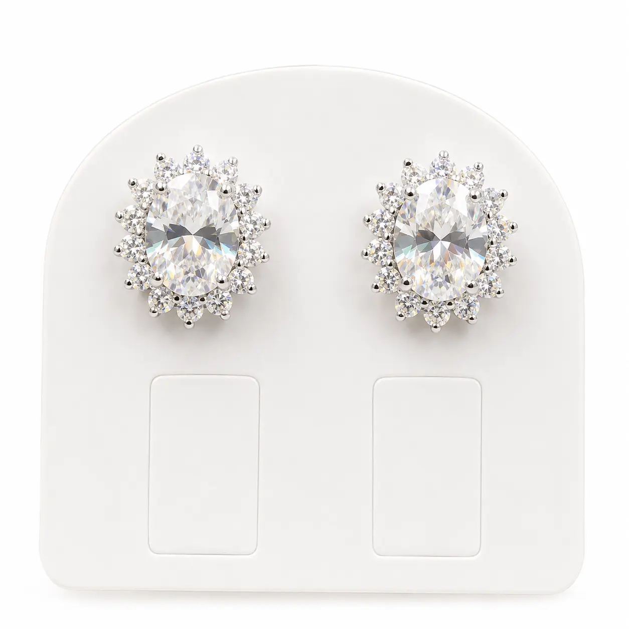 Women's S925 Sterling Silver Oval Cut Moissanite Sunburst Stud Earrings, 3.90 CTW, VVS D-Color, Hypoallergenic