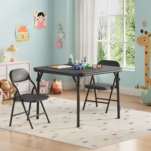 Garvee 3 Piece Folding Table and Chair Set with Upholstered Square Card Table, PU Soft Cushions, Metal Frame, Ideal for Activity Rooms, Daycare, and Classroom Use