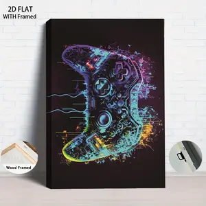 1Pcs Framed 2D Flat Game Controller Graffiti Art Canvas Print with Frame Modern Abstract Gaming Wall Decor for Living Room Bedroom Boys Room Home Office Decoration Colorful Neon Video Game Poster for