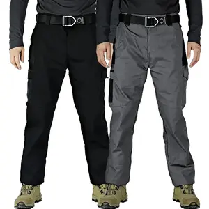 2pcs Men'S Tactical Cargo Pants, Multi-Pocket Design, Solid Color, Elastic Waistband, Ideal for Construction Workers, Hiking, Exploring, Spring/Fall Menswear Breathable Casual Comfy Fashion Day Outdoor cargo pants for men slacks pantalones para hombre