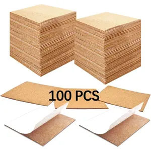 100 Pcs 4"x4" Square Self-Adhesive Cork Coasters Bulk, Cork Backing Mats Sheets for DIY Coaster Crafts Backing Tiles Supplies