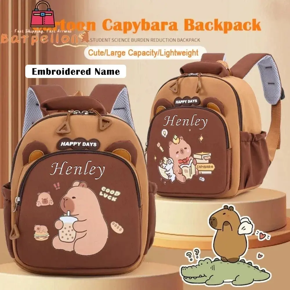 Customized Embroidered Name Capybara Toddler Backpack Cute Lightweight Multi-layer School Bag Perfect for School & Playtime Gift