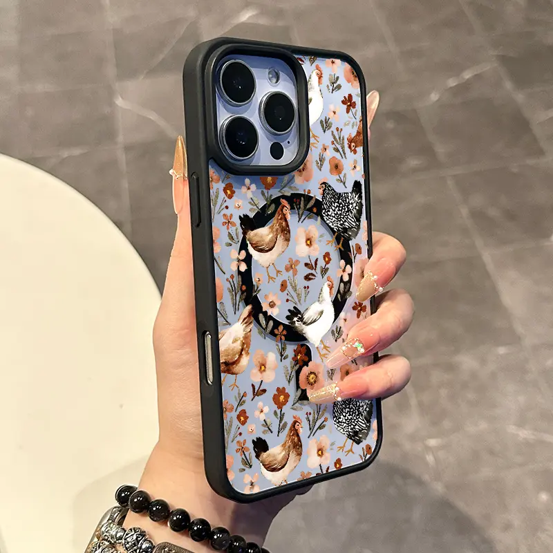 Chic Magnetic Case for iPhone11/12/13/14/15/16/17/promax Farm Chickens And Flowers MagSafe Ready, Anti-Slip, Ultra Thin | Aesthetic Touch for Daily Use