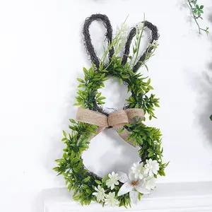 Easter Bunny Shaped Faux Flower Wreath, Eco-Friendly Plastic Material, No Maintenance, Outdoor Spring Decor, Home Party Holiday Decoration, Floral