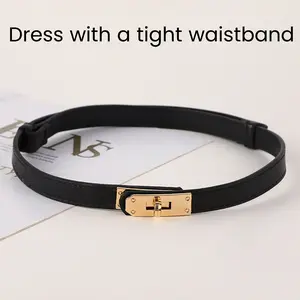 1 Count Adjustable Women's Skinny Leather Belt, Track Design for Customized Fit，Turn-Lock Buckle with Secure Closure
