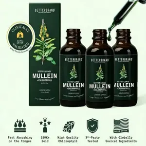 Betterbrand Mullein Leaf & Chlorophyll Drops for Lung Detox & Mucus Cleanse 30 Servings Clinically Studied Natural Liquid Herbal Supplement