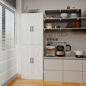 Farmhouse-Style Kitchen Pantry Cabinet with 4 Doors & Adjustable Shelves Multifunctional Food Storage for Kitchen Dining Living Rooms
