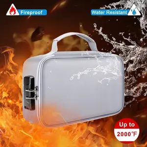 Small Silver Color Lockable Fireproof Waterproof File Bag, Files Organizer, Essential Portable Item for Home Office and Travel, Secure Document Storage Solution