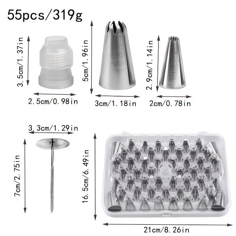 52 Pcs Stainless Steel Piping Tips Set with Storage Case, 2 Cake Nails & Coupler - Icing Tips Kit for Cake Decorating, Cupcakes, Cookies, Baking Tools for Beginners & Pros