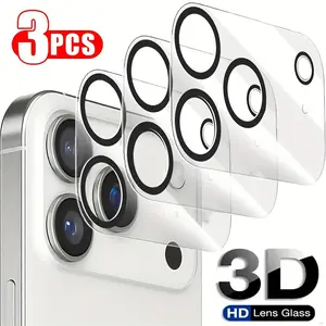 3 Pack Ultra HD Cellphone Camera Lens Protector For iPhone 17/16/15/14/13/12/11/17 Pro Max/16 Pro Max/15 Pro/Plus/Mini, 3D Tempered Glass Camera Lens Protector, 9H+ Hardness, Anti-Scratch, Full Coverage, Case Friendly, Easy Installation, Protection