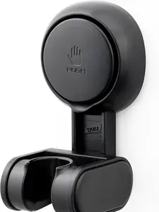 TAILI Suction Cup Shower Head & Pole Holder, Adjustable Height, Adjustable Angle, Wall-Mounted Waterproof Black Round Plastic Bathroom Fixture Accessory, Shower Pole Holder