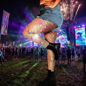 Women's 10X Strong Ultra Sparkly Rhinestone Fishnet Stockings - Plus Size Sparkle Tights for Sexy Party Concert Outfit, Sheer Glittering Mesh Hosiery for Evening Events, Halloween, Stage Performance, Fashion Accessories