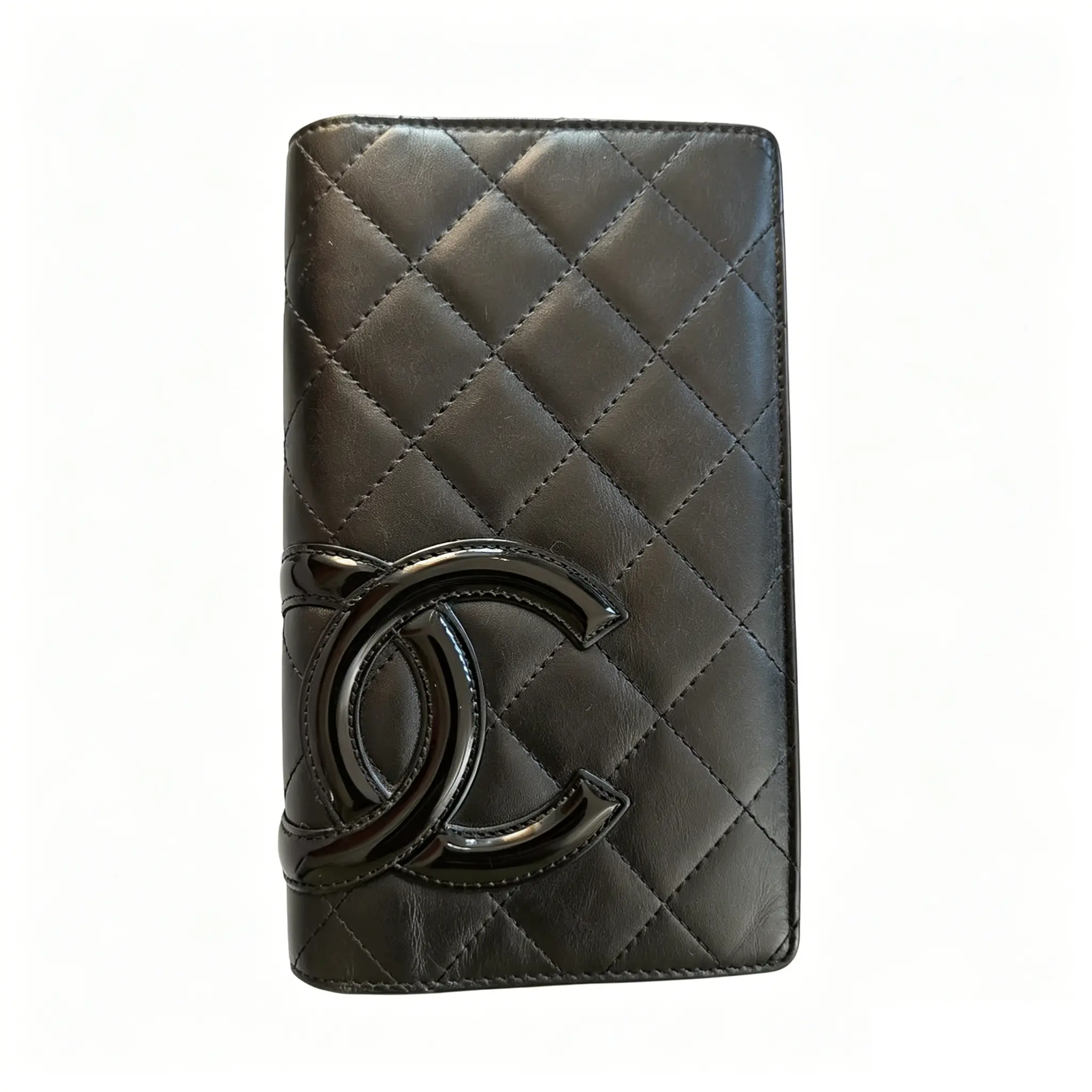 Pre-owned CHANEL calfskin Small Leather Goods Cambon black/pink Wallet Z 1546