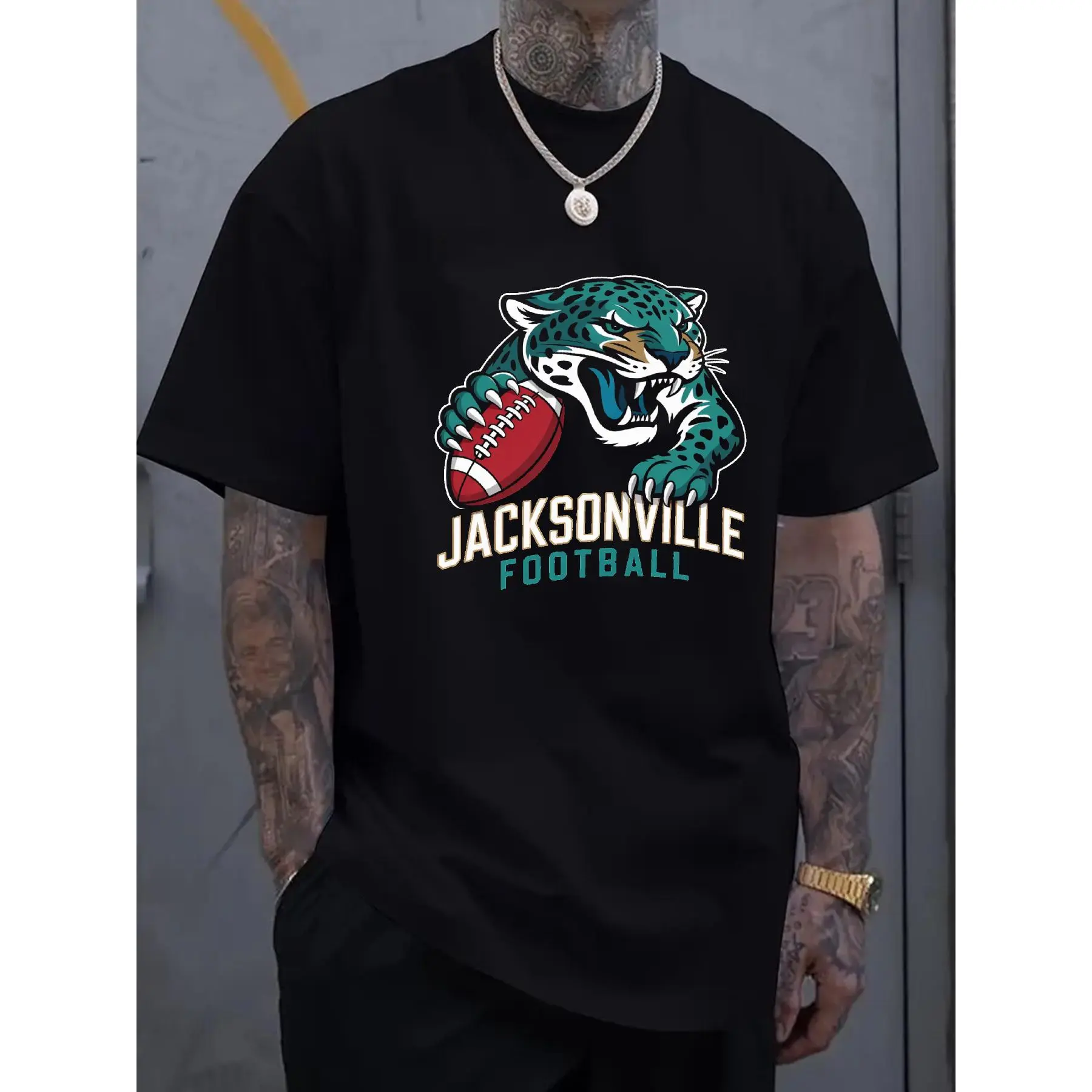 Black T-Shirt with Jacksonville  for JAGUAR  and Text, Perfect for Sports Fans and Casual Wear, PLUS SIZE