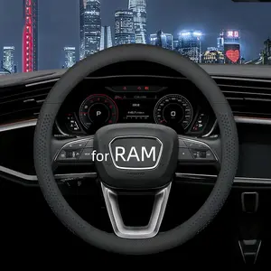 Leather Steering Wheel Cover for  Ram 1500 2500 3500, 15.5-16 inches  Steering Wheel Cover with Non-Slip Breathable (Black)