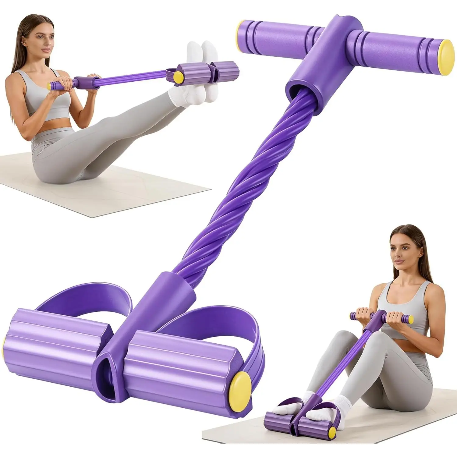 Adjustable Pedal Resistance Band for Core Training, 6-Level Tension Ab Trainer with Soft Tube and Handle Grip, Fitness Equipment