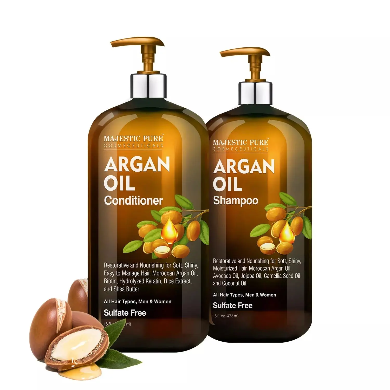 Nourishing Argan Oil Shampoo & Conditioner Set for Long-Lasting Shine and Smoother Hair - Multi-pack for Dry, Damaged, Overworked Hair, 16 fl oz Each, Conditioning, Hydrating, Anti-Frizz, Selfcare, Haircare, Cleansing, Moisture, Moisturizer, Cleanser, Shi