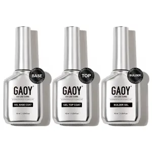 GAOY Gel Top Coat, Builder Gel and Base Coat Set, 3 Pcs 16ml Clear Glossy No Wipe Combination for UV Light Cure