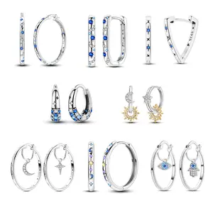 NARMO Mystical Starry Sky & Religious Symbol Earrings with Zirconia | Moon, Star, Evil Eye & Hamsa Hand Designs | Silver & White Gold Plated | Perfect Gift for Her