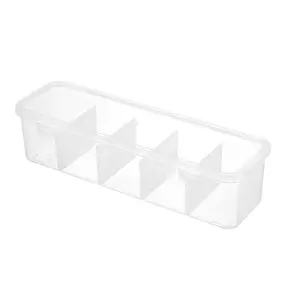1pcs 5-Grid, Divided Compartments Clear Plastic Storage Box with Secure Lids - Multifunctional Organizer for Hair Accessories, Jewelry, Office Supplies - Transparent Rectangular Container for Easy Visibility & Space-Saving Organization