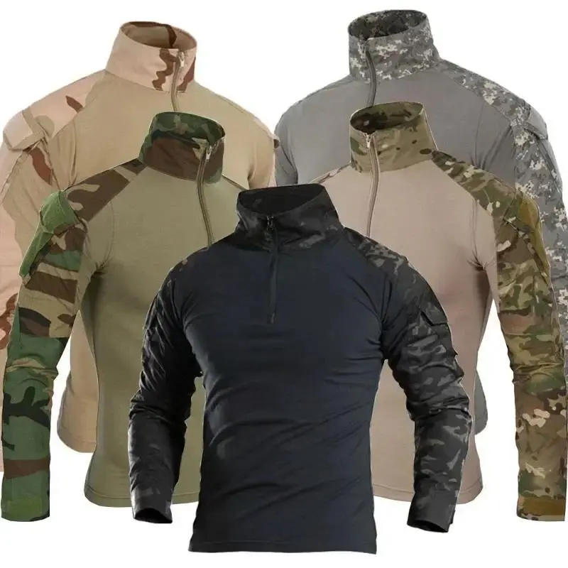 Combat Uniform Shirt Camouflage US Asian Size S-3XL Cargo Sport Tops Airsoft Paintball Tactical T-Shirts Hiking Athletic Techwear Athletic Sweatshirt