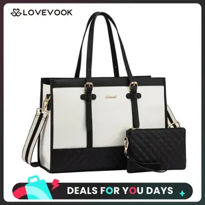 LOVEVOOK Laptop Tote Bag with Clutch Purse, Canvas Computer Bag Office Briefcase, Casual Handbag for Travel, Crossbody for College, Teacher, School DealsForYouDays
