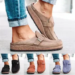 Women's Platform Clogs PU Leather Mules for Women Footwear Outdoor Sandals Slip-On Sneakers with Arch Support Walking Shoes