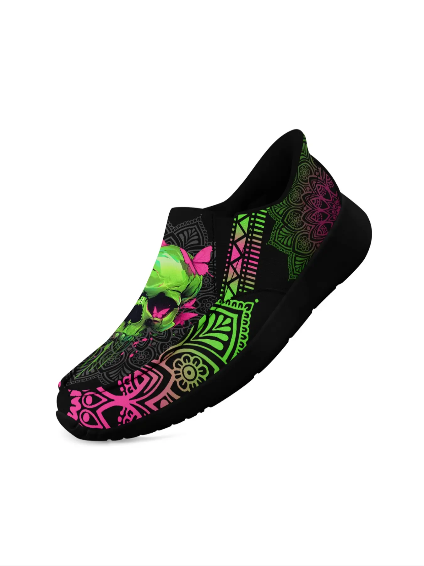 Women's Gothic Slip-On Casual Flat Sneakers, Gothic Skull Style Casual Shoes, Lightweight Breathable Loafers, Fashion Street Style Trainers, Lightweight Slip Ons, Casual Flat Footwear