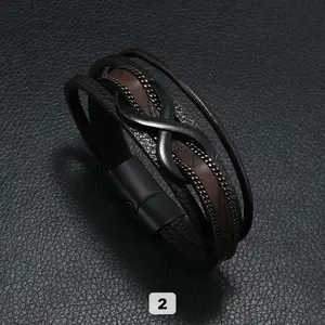 #Vintage Braided Rope Leather Bracelet Set, 4 Counts/set Black Beaded Bracelet & Link Matching Summer Bracelet, Boho Adjustable Leather Jewelry for Summer Party, Daily, Punk Accessories for Boy, Men, Back To School Gift